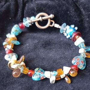 Murano Millefiori Glass Bead Bracelet – Multicolor Hearts Toggle Clasp Vintage